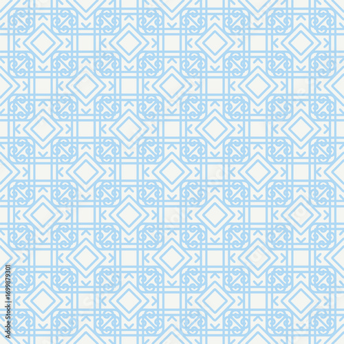 A blue and white patterned background with squares and triangles