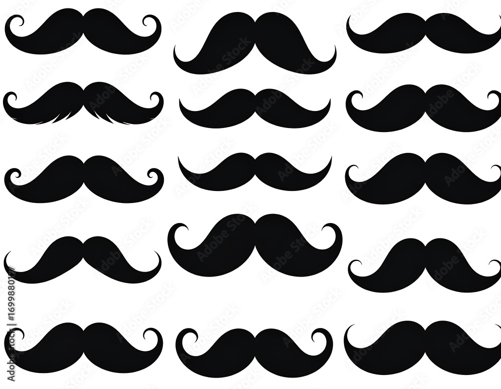 Variety of whimsical mustache silhouettes in a seamless, fun pattern design Variety of whimsical mustache silhouettes in a seamless, fun pattern design