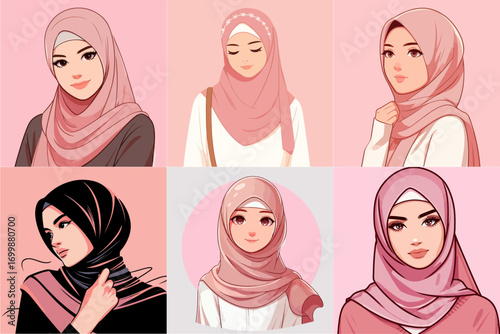 vector illustration of a Muslim woman wearing a headscarf
