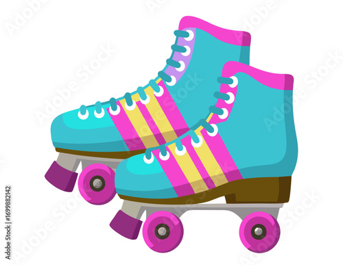 Pair of colorful roller skates on transparent background.