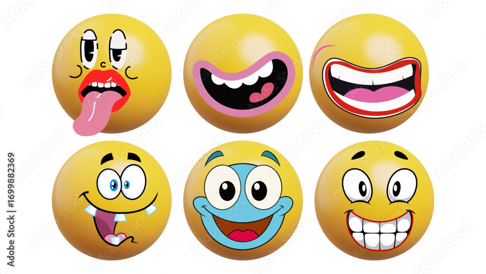 Fototapeta premium A set of cartoon Easter eggs with various facial expressions, including happy and sad smilies