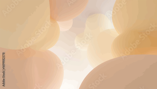 Abstract composition of soft, floating shapes in various shades of beige and orange colors