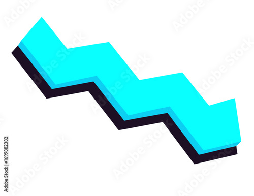 Aqua zigzag arrow with shadow on transparent background.
