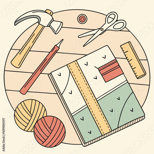 Crafting and DIY Supplies Overhead View tools hammer