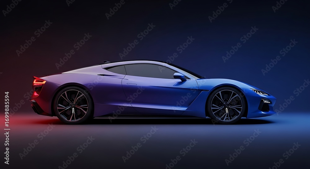 Naklejka premium Sleek blue sports car with dynamic lighting showcases modern design elements