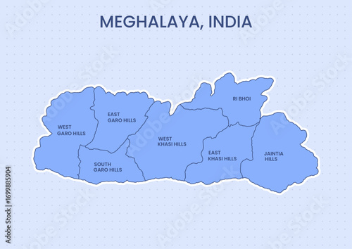 Meghalaya India map vector illustration showing state boundary outline and geographic shape, suitable for education, travel, tourism, culture, posters, political maps, and infographic designs.