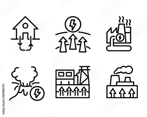 Set of outline icons related to green, renewable energy, alternative sources energy. Eco icon collection