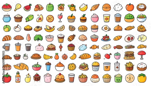 Wallpaper Mural Colorful collection of various food items in a simple, cartoonish style. Torontodigital.ca