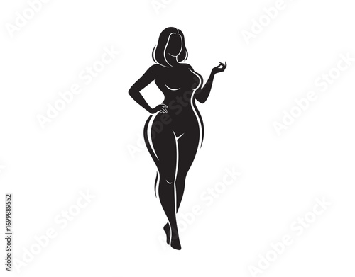 Plus size women's logo. Curvy woman icon, logo. Vector illustration