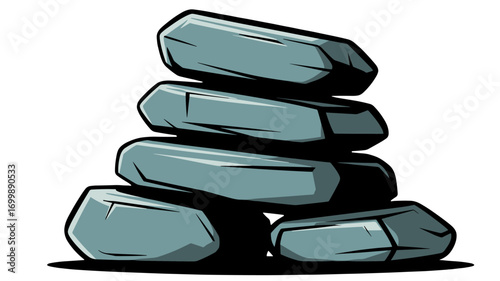 Cartoony Stacked stones in a balanced arrangement representing stability and tranquility at a quiet location