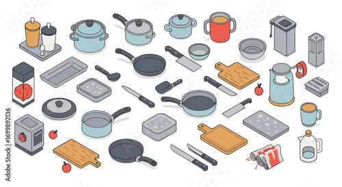 Comprehensive collection of isometric kitchen utensils in modern style
