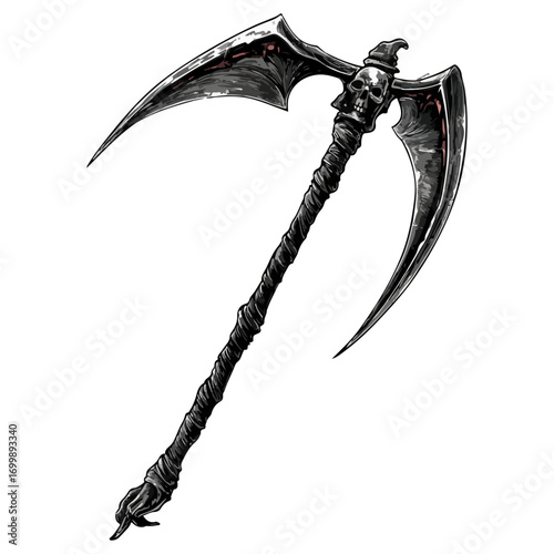 death's scythe, costume, halloween, festival, vector, transparent background, weapon, tool, isolated, sharp