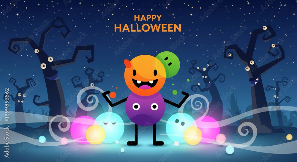 Fototapeta premium Festive Halloween Monster Party A Cheerful Celebration of Spooky Season
