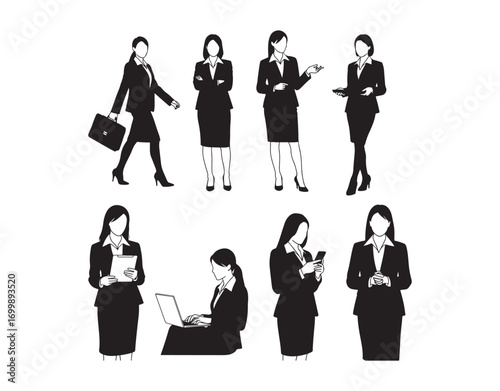 Group of female entrepreneurs. Isolated vector silhouettes