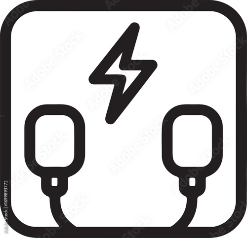 Outline icon of a defibrillator with two pads and a lightning bolt symbol, representing emergency medical equipment for cardiac resuscitation.