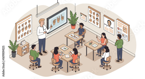 Inclusive classroom learning with american sign language