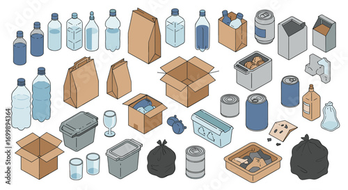 Isometric recycling: bottles, boxes, and waste management design
