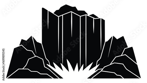 Mountain range peak rock cliff valley landscape nature silhouette vector illustration