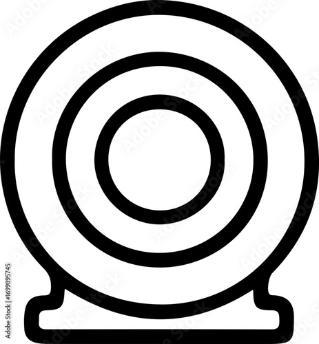 Simple line art icon of a circular webcam or camera lens with concentric circles on a small base, representing video communication.