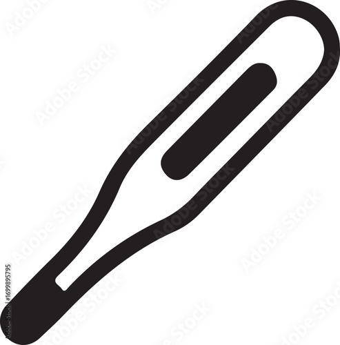 Black and white icon of a digital medical thermometer for measuring body temperature.