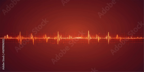 A vibrant red and green electrocardiogram wave depicts a rhythmic heart pulse on a medical monitor, symbolizing the beat of life and love