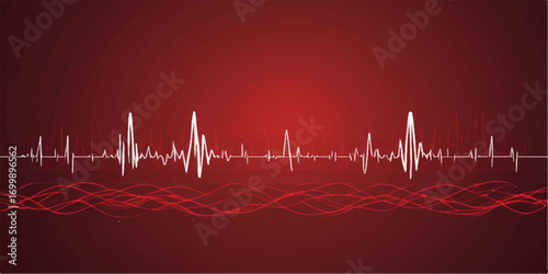 Red heart beat vector on a green medical electrocardiogram line, illustrating a healthy life pulse on a cardiogram monitor