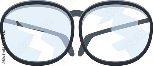 Close up of broken eyeglasses with cracked lenses, causing blurry vision and requiring repair or replacement