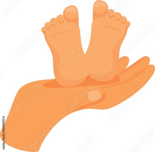 Tiny newborn baby feet gently cradled in a loving adult hand, symbolizing parental care and protection