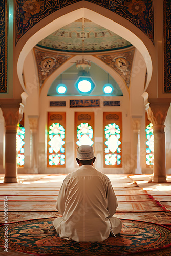 Man Praying in Mosque - Religious Reflection and Spirituality