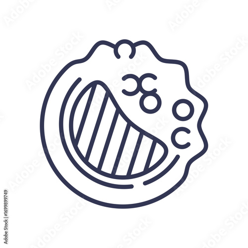 An icon representing cellular infiltration. Abstract pathogens or particles are shown penetrating a biological cell or tissue, symbolizing concepts like infection, metastasis, or immune response.