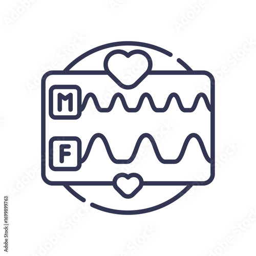 Pairedrhythms icon with male and female heart rate lines. Symbolizes a couple's emotional and biological synchronization, love compatibility, and deep connection.