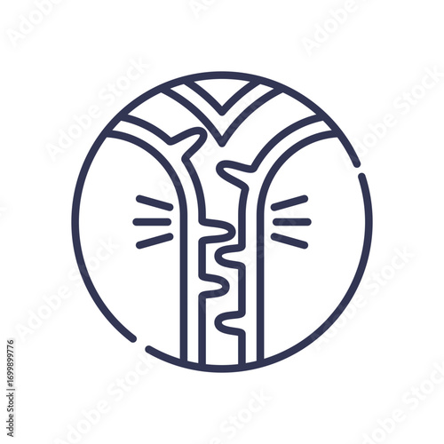 A line icon representing a tissue cross-section with papillary growth. This symbolizes abnormal cell proliferation, papilloma, or carcinoma in pathology and oncology.