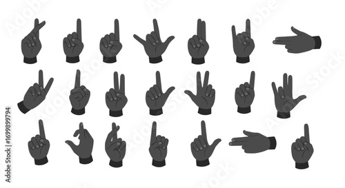 American sign language black silhouette hands collection