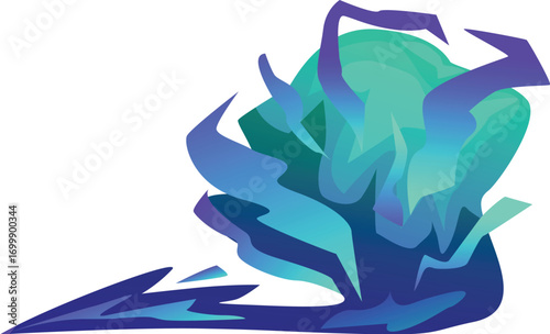 Abstract smoke cloud rising, featuring vibrant blue and green tones, creating a visually captivating design
