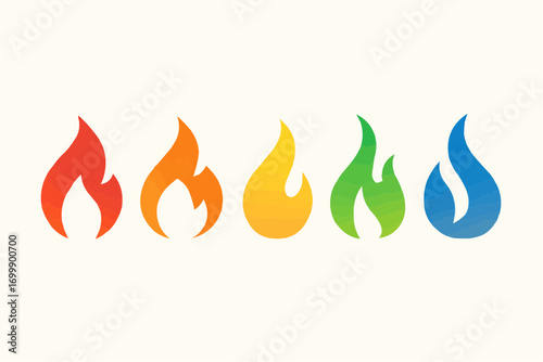 A vector icon set illustrating various orange and yellow fire, flame, and bonfire symbols