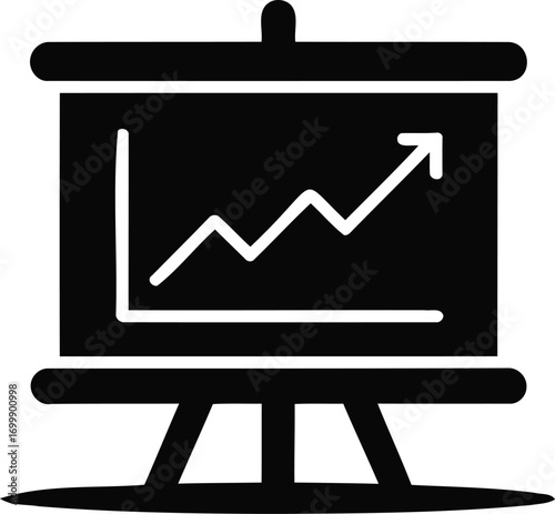 Illustration of presentation board displaying a line graph with an upward trend isolated on white background