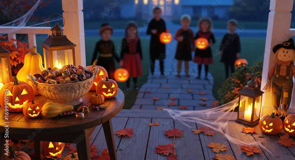 Naklejka premium Enchanting Halloween Night Trick-or-Treaters Arrive