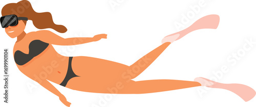 Woman swimming underwater wearing a diving mask and fins, enjoying a summer vacation
