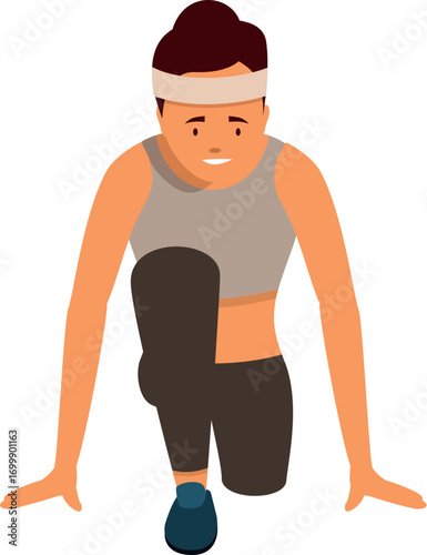 Young woman athlete in starting position, ready for a sprint race