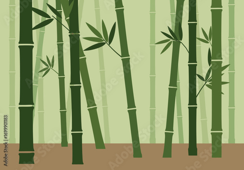 Stylized Bamboo Forest Illustration with Green Stalks and Leaves.