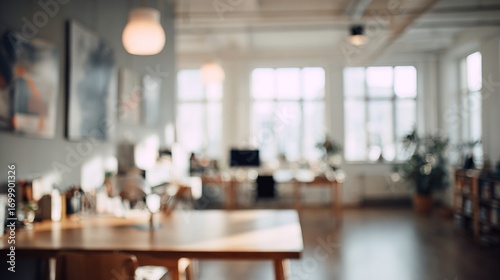 Beautiful inconspicuous office interior room. Blurry workspace with unfocused effect. High quality
