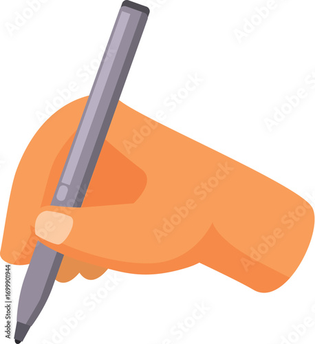 Cartoon hand using a stylus pen for writing or drawing on a digital tablet or touchscreen