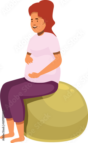 Pregnant woman practicing yoga on fitness ball, enjoying pregnancy and preparing for childbirth