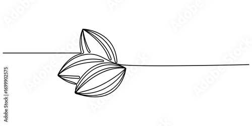 Cocoa beans on a branch, continuous single one line art hand drawing sketch logo, Simple vegetable silhouette. Hand drawn cacao beans branch outline . Fresh cacao concept. Editable stroke