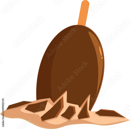 Chocolate ice cream melting on a hot summer day creating a puddle of chocolate