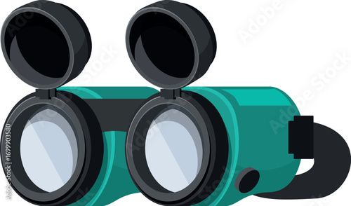 Binoculars with protective lens caps open, ready for nature exploration and observation