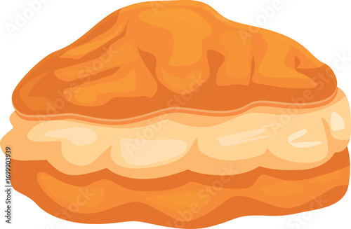 Isolated illustration of a cream puff showing its filling, a delicious sugary treat