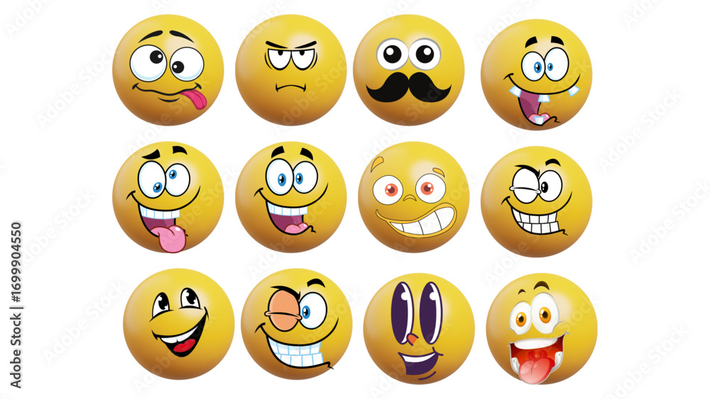 Fototapeta premium Set of emoji emoticons with funny faces and cartoon expressions