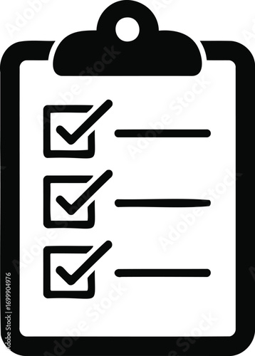 Illustration of black clipboard with checklist isolated on white background for task management