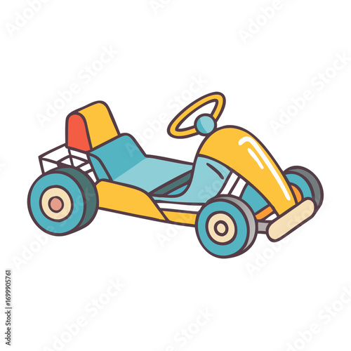 Whimsical and Stylized Children's GoKart Illustration with a Retro Aesthetic